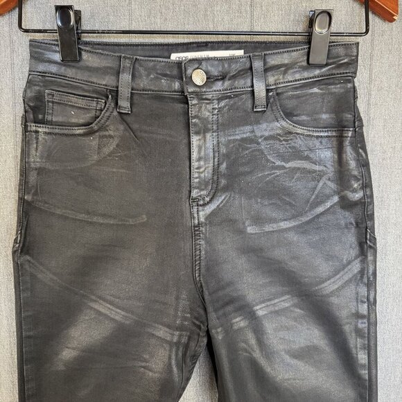 Asos Black Coated Stretch Denim Emo Y2K Festival Rocker Flare Leg Jeans Size - Picture 3 of 9